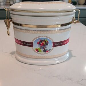Knott's Berry Farm Goods Ceramic Canister with Brass Style Hinged Lid Vintage
